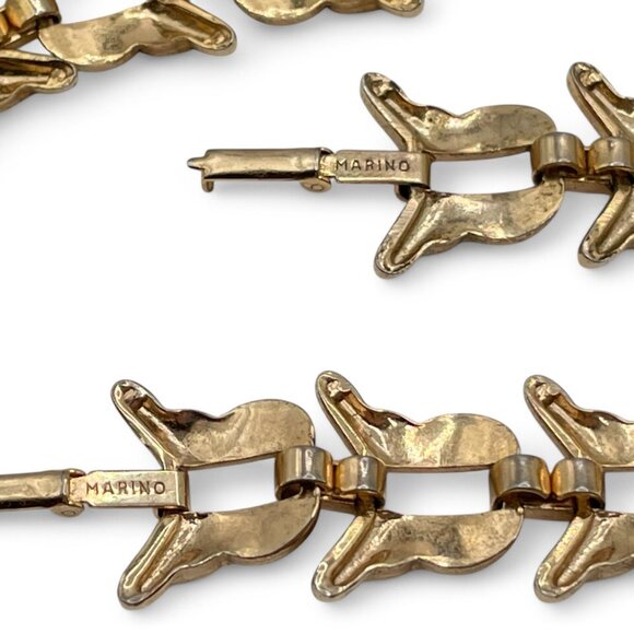 Vintage MARINO Floral Butterfly Link Necklace and Bracelet Set Gold Tone Floral - Picture 8 of 9